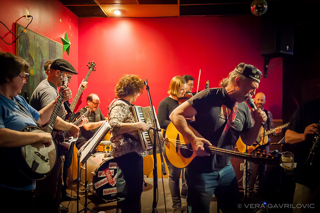 ChickenFat Klezmer Orchestra playing live at Independence Tap, photo by Vera Gavrilovic.